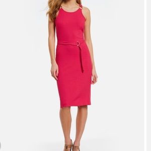 MICHAEL MICHAEL KORS NEW Deep Pink Rib Circle Trim Belted Tank Dress
